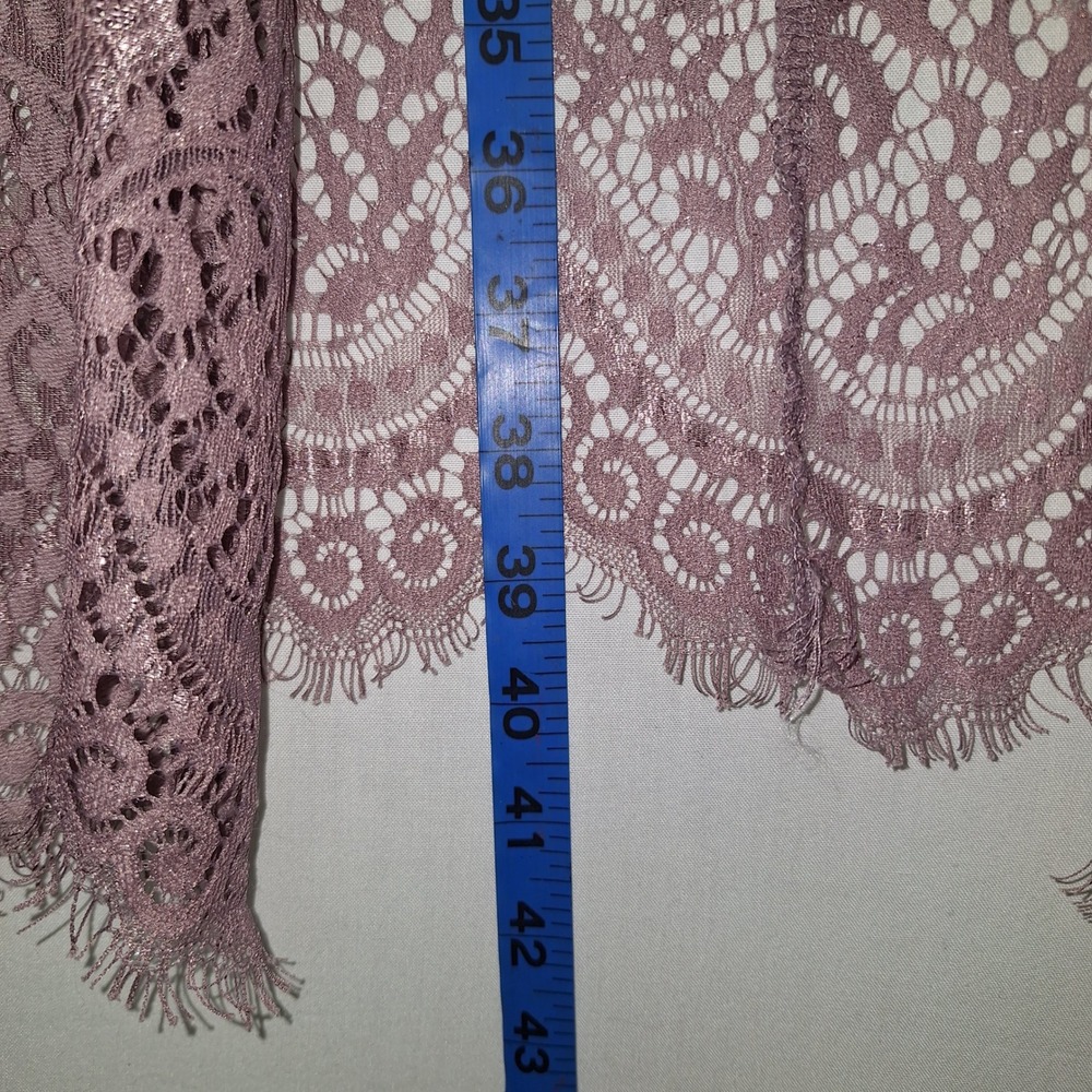 Boho Whimsigoth Floral Goth Chic Mauve Lace Open Front Cardigan Paper + Tee M - Picture 7 of 10